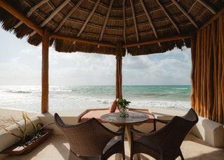 Oceanview room at Mahekal Beach Resort Playa del Carmen with photographer during photoshoot