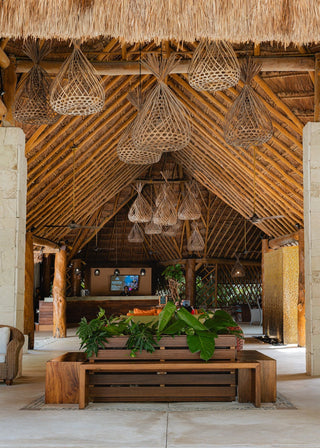 Photographer photoshoot of Mahekal Beach Resort reception area thatched roof