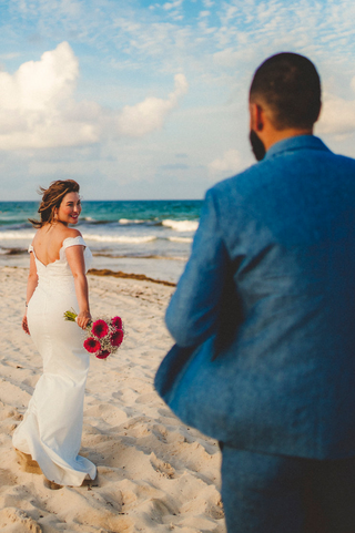 Wedding photography photoshoot with romantic couple on beach at Viceroy Riviera Maya a luxury villa resort