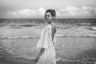 Bride portrait in black and white with beautiful dress