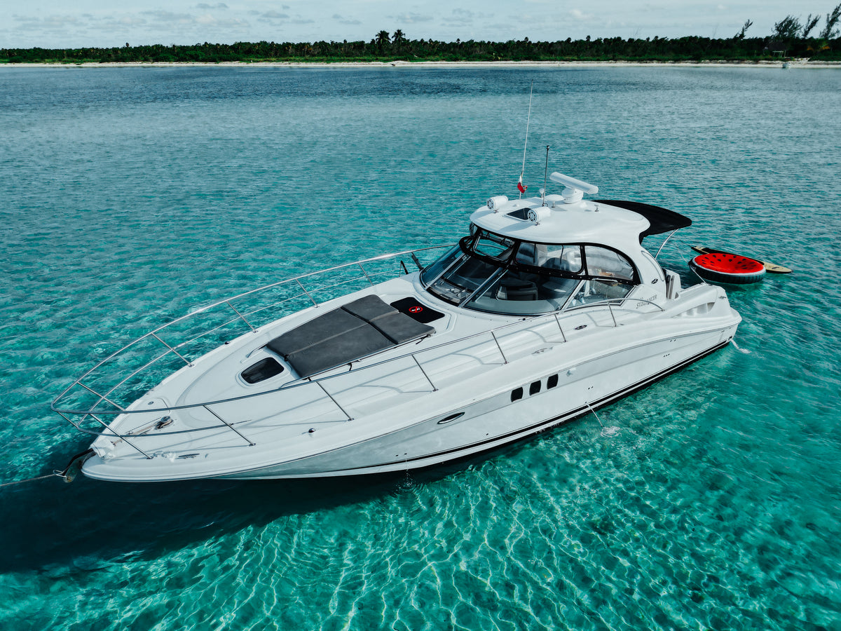 Drone shot of yatch in Cozumel
