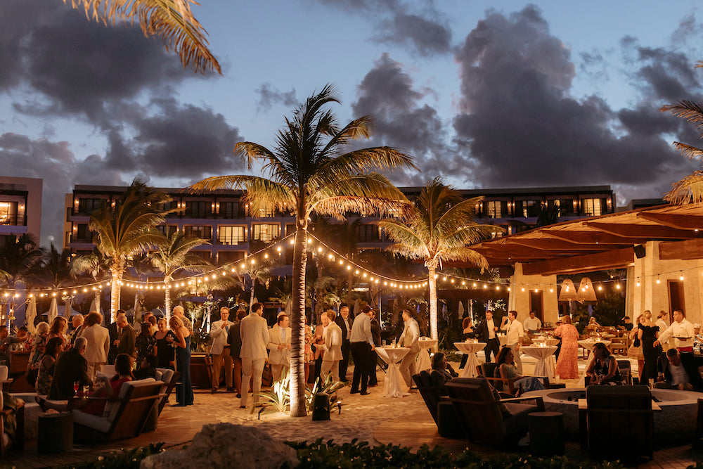 Beautiful beach wedding venue at secrets playa blanca at night