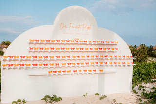 Glasses wall for wedding details 