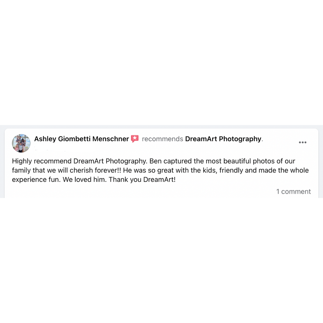 Customer review thanking DreamArt Photography for a fun family photoshoot with the kids