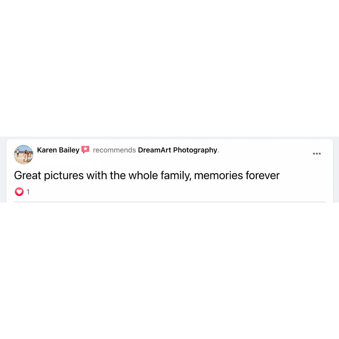 Short customer review recommending DreamArt Photography for whole-family vacation pictures