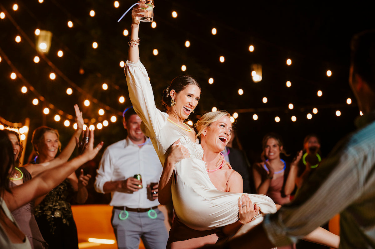 bride and guests partying