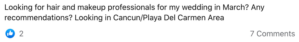 Facebook post looking for professionals of hair and makeup